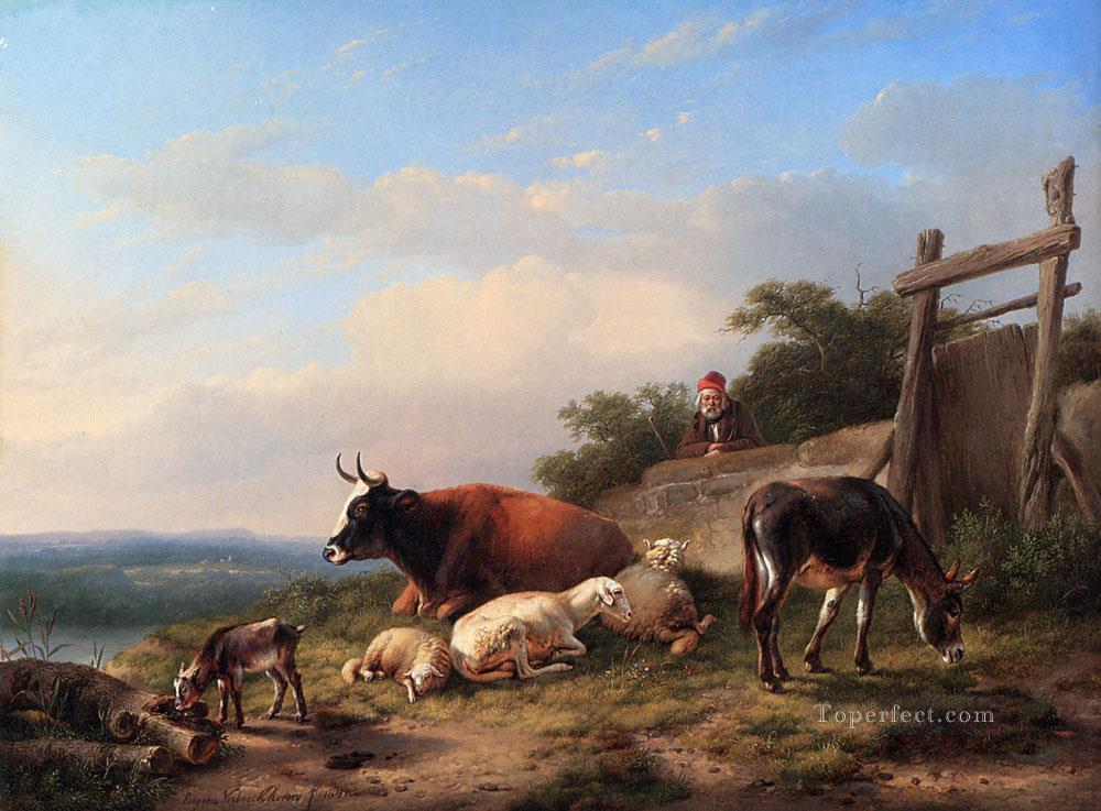 A Farmer Tending His Animals Eugene Verboeckhoven donkey Oil Paintings